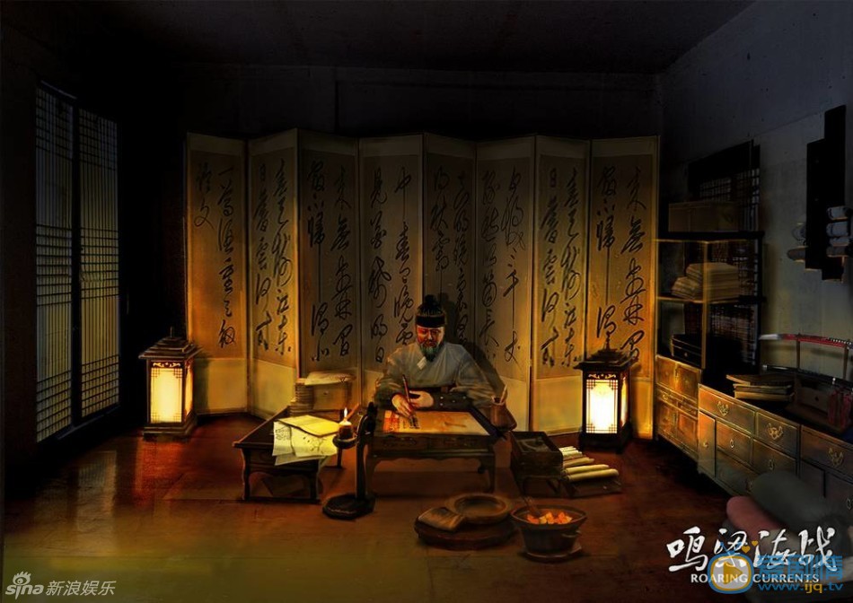 《鸣梁海战》高清剧照 大至海战场面全景，细至作战指挥室的布局，跃船攻击时的窒息气氛，短兵相接时的惨烈，无不呈现出影片制作上的野心。