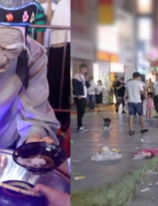 孟婆汤摊位散场后垃圾遍地，给环卫工人增加了很大的工作量